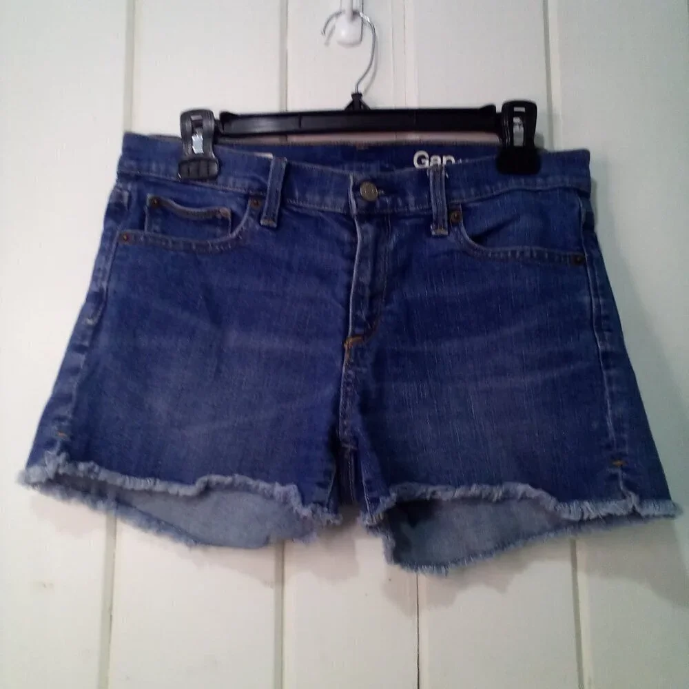 Gap Authentic Summer Short Women 27 Raw Hem Denim Blue